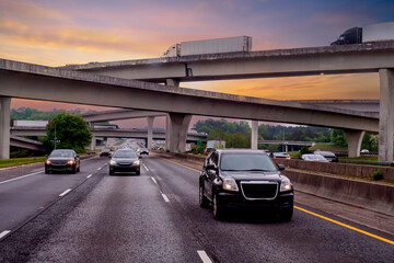Traffic on highway with cars  in  Atlanta, United States