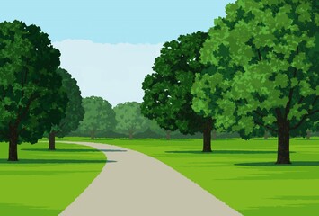 公園の木々と道