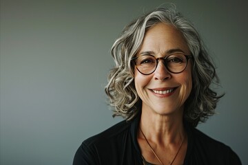 Portrait of a happy senior woman with eyeglasses smiling at the camera