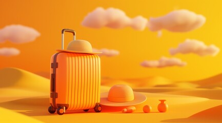 Summer Vacation Concept with Luggage and Beach Items