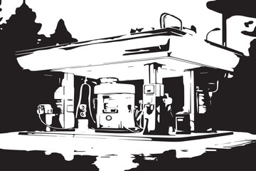 Obraz premium black and white illustration of petrol pump