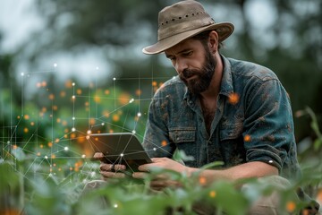 Farmer Analyzing Crop Data on Digital Tablet in Field