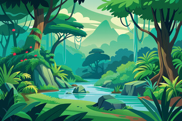 Green Jungle Landscape cartoon vector Illustration flat style artwork concept