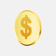 Gold coin sign isolated on a white backgrond.