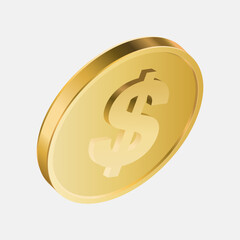 Gold coin sign isolated on a white backgrond.