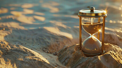 Hourglass in Desert Sand, Time Consumption, Time Concept - obrazy, fototapety, plakaty