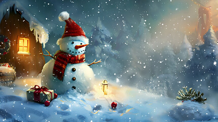 Obraz premium Happy Christmas - Snowman 
