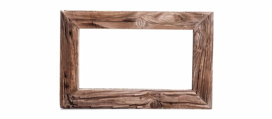 Wooden frame placed against a white backdrop with a wooden surface beneath it, creating a simple and natural aesthetic