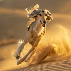 SALUKI DOG RUNNING IN THE DESERT