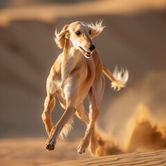 Obraz na płótnie Canvas SALUKI DOG RUNNING IN THE DESERT