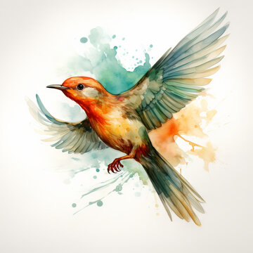 Watercolor Painting of Flying Bird

