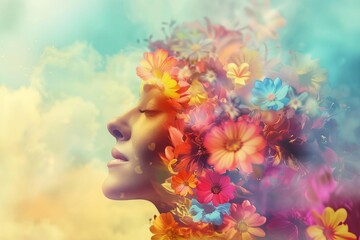 woman with colorful flower cloud freedom and optimism concept ai generated