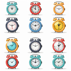 Vector Illustration of Alarm Clock set Icon on White Background, time concept