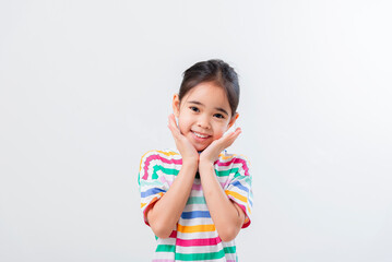 Cheerful Asian girl Posing cutely on a white background