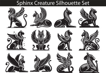 Mythic Creature Sphinx Silhouette Vector Set