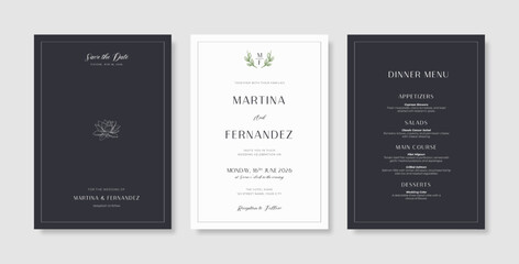 Beautiful and minimalist wedding invitation template with engraved flower