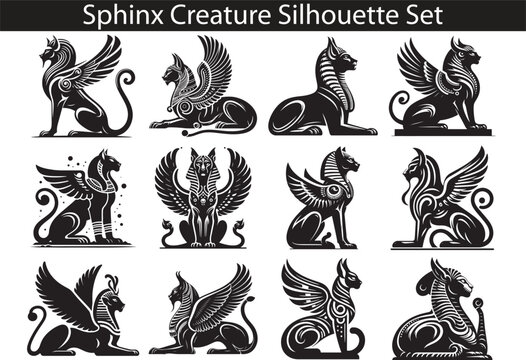 Mythic Creature Sphinx Silhouette Vector Set