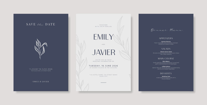 White gold wedding invitation template. Minimalist wedding card template. trendy modern wedding invitation template