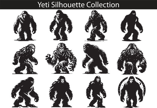 Mythic Creature Yeti Silhouette Vector Set