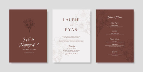 Fototapeta premium Wedding invitation template with engraved leaves. trendy modern wedding invitation template. beautiful wedding card template 