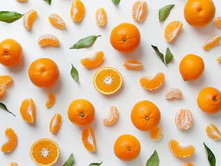 Bright oranges and segments on white surface