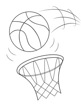 basketball coloring page ball and hoop. you can print it on standard 8.5x11 inch paper