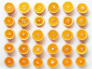 Freshly sliced oranges on white background