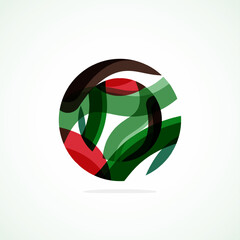 Body jewelry with a green and red circle design on a white background. The logo features a sleek rectangle and stylish font, symbolizing natural materials and fashion accessories like rings