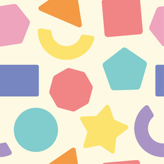Geometric shapes seamless pattern. Cute block shape design for kids in soft pastel colors. Playful children's repeat print. 