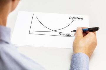 Finance analyst businessman, man analyzing inflation economy chart. Economic crisis, inflation concept.