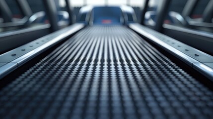 Close up frontal view of a treadmill belt - obrazy, fototapety, plakaty