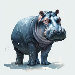 Watercolor Hippopotamus Illustration

