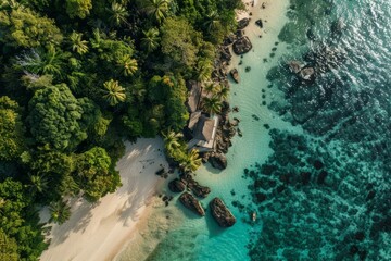 A remote island hideaway with pristine beaches, lush rainforests, and hidden waterfalls, offering an escape from the stresses of everyday life, Generative AI - obrazy, fototapety, plakaty