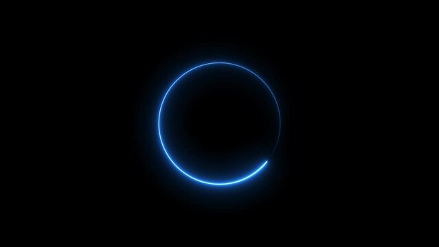 Abstract Neon circle isolated on black background. Charging and loading icon animation. Futuristic neon light effect.