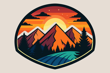 mountains-sunset-t-shirt design vector illustration 