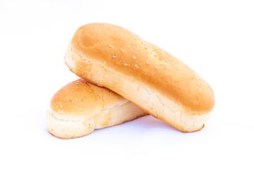 Two hot dog buns on a white isolated background