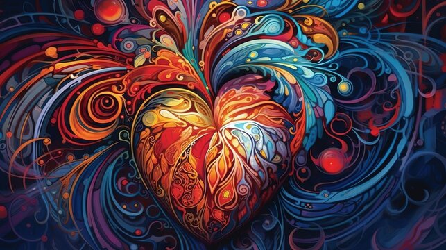 background a heart burning fire in the dark
