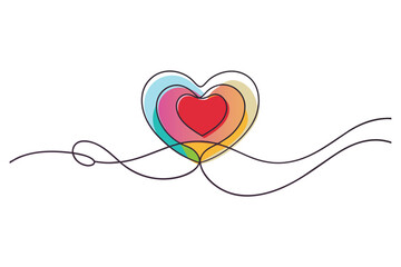 Heart and color shape love sign one line continuous line art drawing illustration on white background.