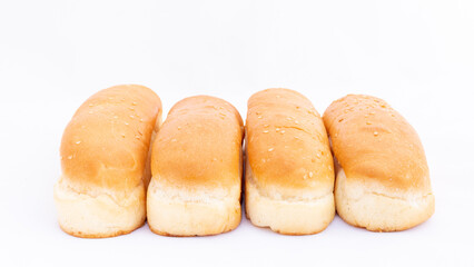 Four bun breads on white background