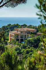Fototapeta na wymiar Luxury modern estate property with stunning sea view on hilltop