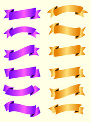 Ribbon elements. Modern simple ribbons collection. Flat banner ribbon for decorative design. Ribbons, Banners, badges, Labels Design Elements.