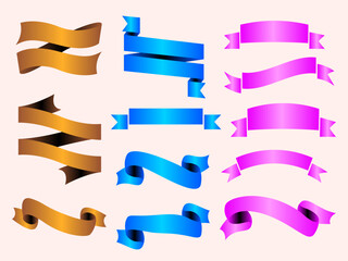Obraz premium Ribbon elements. Modern simple ribbons collection. Flat banner ribbon for decorative design. Ribbons, Banners, badges, Labels Design Elements.