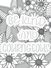  Kindness quotes Flower Coloring Page Beautiful black and white illustration for adult coloring book