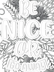  Kindness quotes Flower Coloring Page Beautiful black and white illustration for adult coloring book