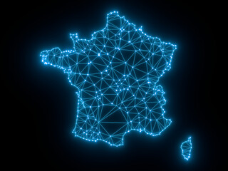 A sketching style of the map France. An abstract image for a geographical design template. Image isolated on black background.
