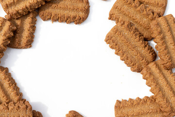 Biscuits frame or border with a white blank space for text. Food background concept,