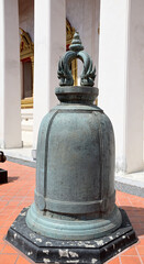 Closeup of Old Bronze Bells in the Thai Buddhist Temple at bangkok, Thailand, selective focus.