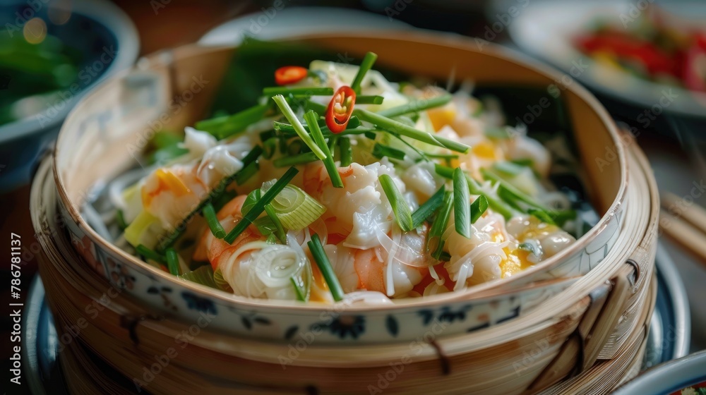 Sticker Crab stick and spring onion steamed with egg