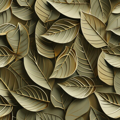 A close up of gold leafy leaves with a gold background
