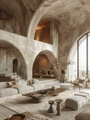 Modern Organic-Designed Living Room with Curved Architecture